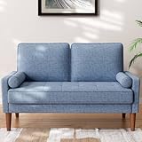 Sofa 2 Sitzer, Modernes 2er Sofa mit 2 Wurfkissen, Kleine Stoffcouch mit Armlehne, Mini Sofa für Wohnzimmer/Wohnung/Büro, Einfache Montage, Blau, 121 x 77 x 87CM