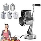 Trommelreibe für Gemüseschneider – Käsereibe mit Kurbel, manuelle Reibe | Trommel-Slicer aus Edelstahl mit Saugfuß, Käseschredder A