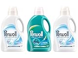 PERWOLL Flüssig-Set 3x 27 Waschladungen (81WL) 1x Sport & 2x White, Hygiene Waschmittel reinigt sanft, entfernt schlechte Gerüche & Feinwaschmittel erneuert Weiß und Fasern