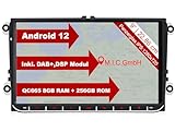 M.I.C. AV9V2-Ultra Android 12 Autoradio mit navi Qualcomm Snapdragon 665 8G+256G Ersatz für VW Golf t5 touran Passat RNS RCD Skoda SEAT: SIM DAB Plus BT 5.0 WiFi 2din 9' IPS Panzerglas Bildschirm USB