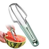 Matame Wassermelonengabel Schneidewerkzeug,3-in-1 Obstschneider aus Edelstahl Doppelkopf-Obstgabeln-Schneidemesser mit rundem Griff, Sommer Wassermelonen-Fruchtschneidegabel (Grün)