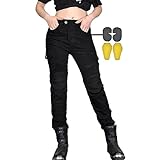 CBBI-WCCB Damen Moto Jeans Motorrad Hose mit Protektoren Motorradhose。 (Schwarz, M = 32W / 31L)