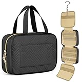 OSDUE Kulturbeutel kulturtasche Damen, Kulturbeutel zum Aufhängen, Große Reisetasche, Kosmetiktasche, Waschtasche für Makeup und Toilettenzubehör (Schwarz)