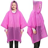 ANYOO Regenponcho Kinder Wasserdichte 2 Stück für Mädchen Jungen, Leichter Regencape Regenschutz PEVA Regenmantel mit Kapuze für Kinder Größe 100-150 cm Camping Wandern Reisen, Rosa