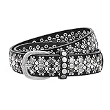 JasGood Damen Nieten Gürtel Funkelnden Strass Nieten Western Ledergürtel für Jeans Hosen,Schwarz,115cm(Passt Taille 76-90cm)