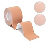 YOLMFOEV Klebe BH,Klebe BH Push Up,Brust Tape Push Up 5 cm x 5 m,Klebe BH große Brust,Boobietape mit 2 Übergröße Wiederverwendbare Silikon Nippelpads für Trägerloser BH Kleider Boob Tape (Farbe)