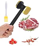 Jissta Fleischklopfer, Doppelseitig Antihaft Schnitzelklopfer, Fleischhammer, Steakhammer, Zartmacherhammer mit rutschfestem Griff für Steak, Huhn, Schwein, Rippchen, Gold