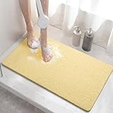 HITSLAM Duschmatte rutschfest, 60x40cm Badewannenmatte rutschfest mit Ablauf, Weiche PVC-Luffa Antirutschmatte Badewanne, Schnell Trocknende Badematte, Beige