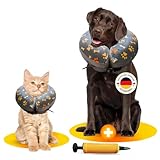 Halskrause Hund & Katze, Hundekragen Leckschutz, aufblasbarer Halskragen weich nach OP und Kastration, Schutzkragen verschiedene Größen, Kragen für Hunde und Katzen (M)