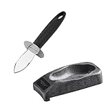 Westmark Ausern-Set: 1 Austernbrecher, beidseitig geschliffene Klinge + 1 Austernhalter mit Anlegekante, Rostfreier Edelstahl/Kunststoff, Silber/Schwarz, 661522E6