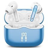 Kopfhörer Kabellos Bluetooth 5.4, Bluetooth Kopfhörer In Ear mit 4 ENC Noise Cancelling Mics, Kabellose Kopfhörer 40Std Tiefer Bass, LED-Anzeige IP7 Wasserdicht Ohrhörer für Arbeit und Studium Seeblau