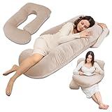 Totsy Baby Schwangerschaftskissen stillkissen XXL Seitenschläferkissen Pregnancy Pillow groß komfortkissen J Form Lagerungskissen schlafkissen mit abnehmbarem Bezug Seitenschläfer 180 cm Beige