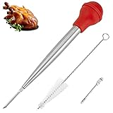 Truthahn-Bratenspritze zum Kochen, großer Edelstahl-Fleischinjektor, mit Reinigungsbürste und 2 Marinadennadeln, Rot