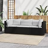 SECOLI Gartensofa Rattan Balkonmöbel Kleiner Balkon Garten Lounge Gartenmöbel Set Rattan Balkonsofa Loungemöbel Terrasse Terrassenmöbel-Schwarz und Weiß-3-tlg