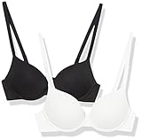 Amazon Essentials Damen Pushup-BH aus Baumwolle, 2er-Pack, Schwarz/Weiß, 85B