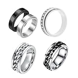 BESTYASH Titanstahl Drehbarer Fidget Ring 5 Stück 6 8mm Perlenband Anti Angst Ringe für Damen Stressabbau Schmuck