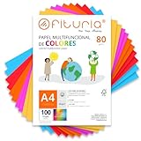Buntes Papier, 100 Blatt A4 80g – Farbiges Papier für Basteln, Drucker, Scrapbooking – Farbbögen – Ideal für Origami, Papierfalten, Büro und Schule (Starke Farben, 100 Blatt)