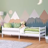 Bellabino Kuru Kinderbett 90x200 cm – Kinder Bett mit Rausfallschutz & Lattenrost - Jugendbett mit Stauraum - Kids Bed aus Holz - Einzelbett für Jungen und Mädchen für Kinderzimmer in Weiß