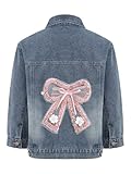 Monduelle Mädchen Denim Jacke Jeans Mantel mit Schleife Kinder Jeansjacke Mantel Übergangsjacke Frühling Herbst Outwear Rosa 122-128
