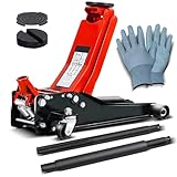 CCLIFE Wagenheber Hydraulisch Extra Flach 3T Rangierwagenheber 75-510mm Hubhöhe Arbeitshandschuhe Gummiauflage