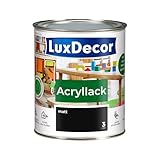 LuxDecor Acryllack 750ml Matt (03) Absolut schwarz Holzlack Buntlack Spielzeuge Metall Möbel Fenster Sicher Kindermöbel Spielzeuge