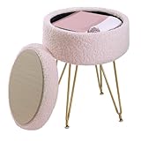 ABHENG Runder Sitzhocker, Teddy Samt Fußhocker mit Stauraum, Hocker Schminktisch, Polsterhocker, Schminkhocker, 32 x 32 x 44 cm, Pastellrosa, ASND51P