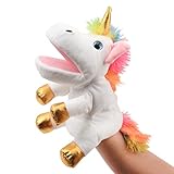 Hopearl Plüsch Einhorn Handpuppe mit offenem beweglichem Mund für fantasievolles Spiel, Rollenspiel, interaktives Spielzeug für Storytelling Teaching Puppet Theater, Geschenk für Kinder, 30cm (Weiß)