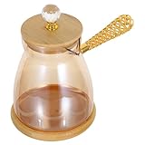 SEWACC Goldfarbener Türkischer Kaffeezubereiter aus Glas mit Hitzebeständigem Seitengriff Briki für Arabischen Griechischen Kaffee und Stovetop-Kanne zum Wasserkochen Milch Buttererwärmen