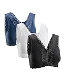 Basic Treasure 3er Pack Seamless Komfort BH mit Reißverschluss, BH ohne Bügel Vorderverschluss, Starker Halt Bustier (XXL - Weiß, Schwarz, Blau)