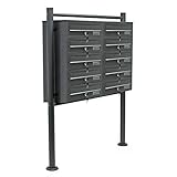 Wiltec 10er Briefkastenanlage Anthrazit 945 x 270 x 1500 mm, Standbriefkasten mit 2x5 Fächern, Schlüssel und Namensschild, Briefkasten Postkasten mit Ständer