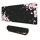Gaming Mauspad XXL 900 x 400 mm, Rutschfeste Schreibtischunterlage für Büro, Schreibtischunterlage Mädchen, Sakura Maus Pad für PC, MacBook, Laptop (Schwarz 90 x 40 cm)