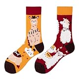 NxnChc Lustige Socken Für Frauen Und Männer Unisex Viele Alpaca Motive Tier Essen Sport Kunst Aus Baumwolle Geschenk Asymmetrische Muster Links Und Rechts