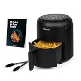 Noaton Heißluftfritteuse 2 L, Ölfreie Air Fryer für 1-2 Personen, 6 Programme, Timerfunktion 1-60 Minuten, Digitales Display, 1000 W, 80-200 °C, Inklusive Rezeptbuch, Spülmaschinenfest, Schwarz