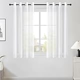 Topfinel Gardinen Kurz Vorhang Stores Gardine mit Ösen Vorhänge Weiß Halbtransparent Gardienen Schals Wohnzimmer Modern Weihnachtsdeko Fenster Ösenvorhang 2er Set 145x140cm (HxB)