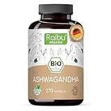 Ashwagandha Kapseln BIO Hochdosiert, 270 Kapseln mit 2400mg pro Tagedosis I Ashwagandha Wurzel Pulver in hohe Bio Qualität, ohne Zusätze aus deutscher Produktion I Raibu