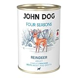 John Dog Premium Hundefutter Nass mit Rentier 400g - Monoprotein Nassfutter für Hunde - Glutenfreies Hundenassfutter mit 98,5% Fleischanteil - Hypoallergenes Futter - Four Seasons