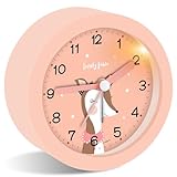 Ayybboo Wecker Kinder Ohne Ticken mit Snooze und Nachtlicht,Kinderwecker Batteriebetrieben Lernwecker für Jungen und Mädchen,Quarz Analog Wecker für Kinder (Rosa)