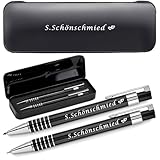 Schreibset mit Kugelschreiber & Druckbleistift aus Aluminium mit Gravur | blau schreibender Kugelschreiber | personalisiertes Schreibset | Geschenkbox mit Gravur | Gravierter Kugelschreiber mit Name