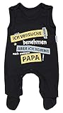 TupTam Unisex Baby Strampler mit Spruch I love Mum and Dad, Farbe: Ich versuche mich zu benehmen... / Schwarz, Größe: 62