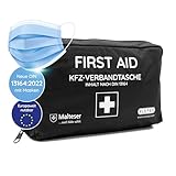 KFZ-Verbandtasche nach aktueller DIN 13164 [EUROPAWEIT GÜLTIG] gemäß StVZO | inkl. 2 med. Gesichtsmasken | Erste Hilfe Tasche, Set, Verbandskasten, Auto, PKW