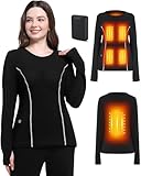 FERNIDA Damen Beheizte Thermo Oberteile, Beheizbare Langärmeliges T-Shirt mit 10000mAh Batterie, Thermo Basisschicht Oberhemd für Joggen, Skifahren, Radfahren, Angeln, Motorrad, XL