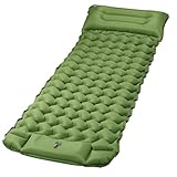 Quirlig Isomatte Selbstaufblasend, ultraleichte & kompakte Isomatte mit Kopfkissen, Aufblasbare Camping Luftmatratze 10cm mit integrierter Fußpumpe, Outdoor Campingmatte Schlafmatte 68x198, Grün