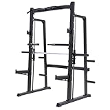 GORILLA SPORTS® Half Rack Smith Machine - mit Klimmzugstange, Geführter Langhantel, für 50mm Hantelscheiben, bis 300kg-Multipresse, Squat Rack, Kraftstation, Power Cage, Fitness Station
