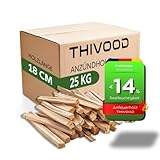 Anzündholz 25 KG THIVOOD – 18 cm Anfeuerholz für Zuhause – trockenes Kaminholz aus Fichte und Kiefer – Anmachholz ofenfertig und ideal für Feuerschale, Pizzaofen, Grill und Kamin