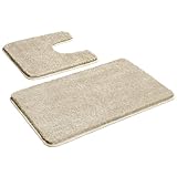 Myting Bad Teppiche Set Weich Mikrofaser Badematte Beige, Badezimmerteppich Set 2 Teilig Badvorleger Waschbar Duschvorleger rutschfest, Flauschiger Badteppich und wc Teppich mit Ausschnitt