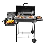 Holzkohlegrill Grill Holzkohle Barbecue Grillwagen Mit Seitlichen Handläufen,Grillgitter Und Thermometer Holzkohlegrill Für Draußen,Für Outdoor Kochen, Grill, Picknick, Party, Camping,147*70*126cm