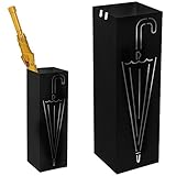 Bakaji Schirmständer Regenschirmständer Metall Schwarz Mit Wasserauffangschale Haken Für Regenschirm Gehstock Geschenkpapierständer Quadratische Form BAK3B Für Haus Büro Rezeptionsmöbel Salon Kochen