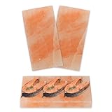 Fiqops 2x Salzstein zum Grillen L, 20x10x2,5cm Salz Grillsteine, Wiederverwendbar Salzgrillstein, Original Kristallsalz, Salzplatte zum Grillen für BBQ