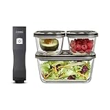 CASO Vacu OneTouch Eco-Set, Handvakuumierer inkl. 3 Vakuumbehälter aus Glas, 10 ZIP-Beutel und Food Manager Sticker, kabellos, bis zu 150 Minuten Laufzeit, aufladbar, Schwarz