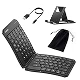 Inateck Faltbare Tastatur Ergonomische, Funktastatur Dual-Fold Magnetic QWERTZ,mit 3 BT,Mit Rückenclip zur Verwendung am Bein, mit Tasche/Ständer,für iPad iPhone Mac Android Windows,Nomad Ergo N0131